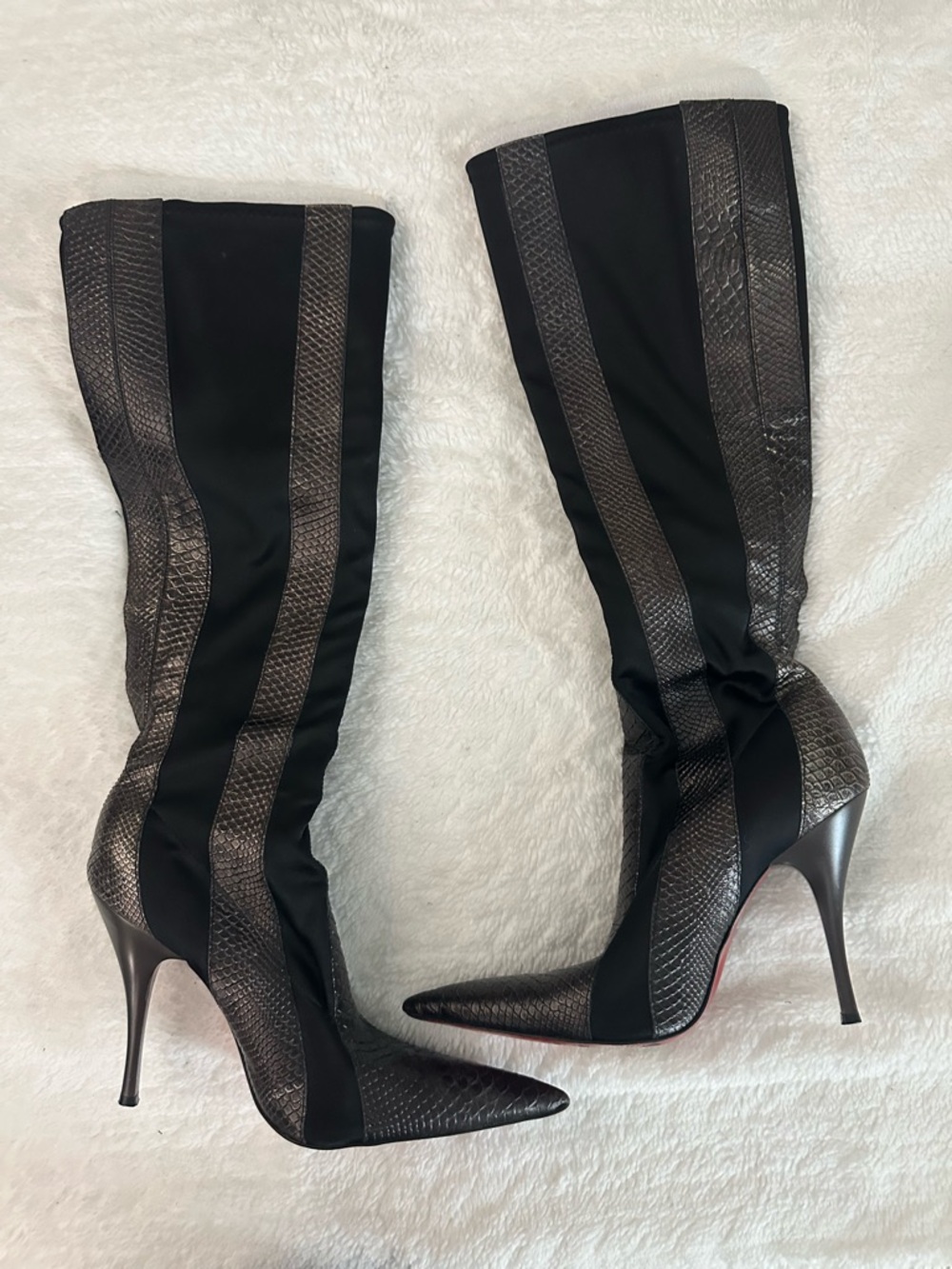 Carlos by Carlos Santana Black Textured Panel Knee Boots